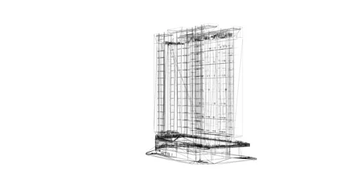 Intricate Architectural Wireframe Design of a Modern Building Structure Stock Footage 344721775