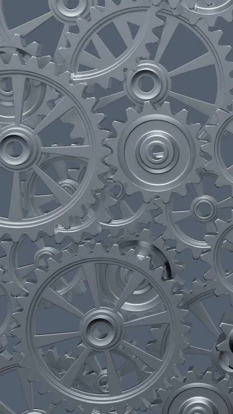 Intricate Array of rotating Interlocking Metal Gears in Close-Up View Stock Footage 275010242