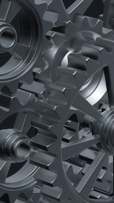 Intricate Array of rotating Interlocking Metal Gears in Close-Up View Stock Footage 283737949