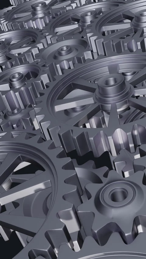 Intricate Array of rotating Interlocking Metal Gears in Close-Up View Stock Footage 283738086