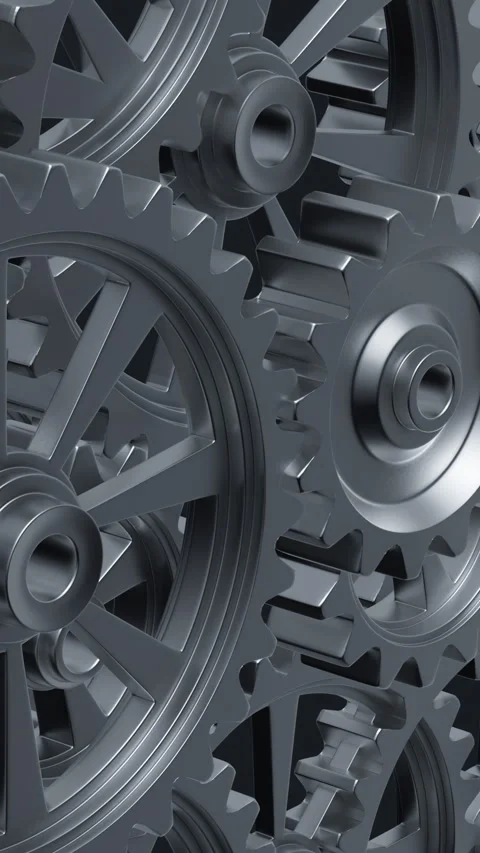 Intricate Array of rotating Interlocking Metal Gears in Close-Up View Stock Footage 286244250