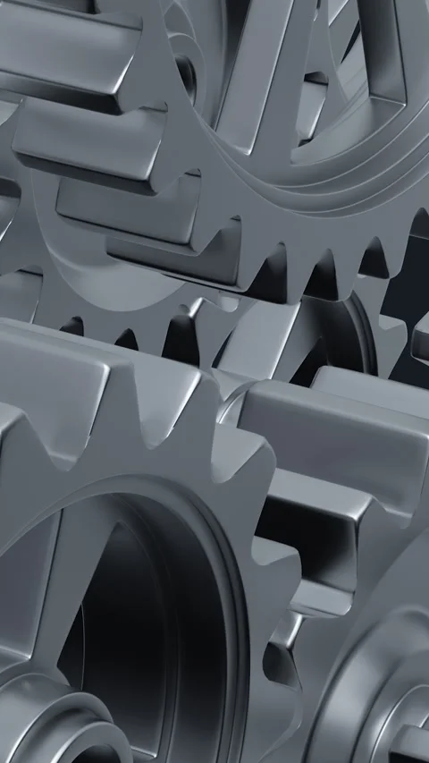 Intricate Array of rotating Interlocking Metal Gears in Close-Up View Stock Footage 286244311