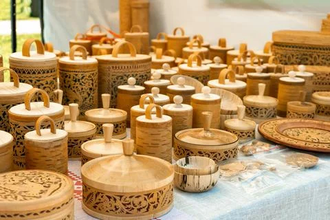 Intricate Birch Bark Boxes Foto stock