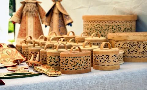 Intricate Birch Bark Boxes Stock Photos