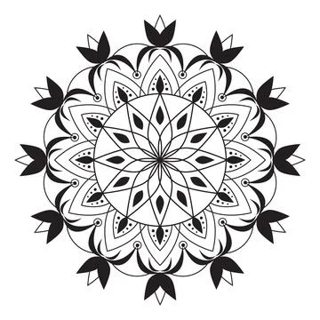 Intricate Black and White Mandala Design with Floral Patterns and Symmetry Stock Illustration