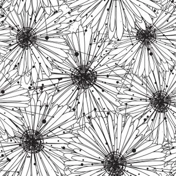 Intricate black and white pattern with flowers and splashes of glomeruli 스톡 일러스트