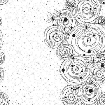Intricate black and white pattern with flowers and splashes of glomeruli イラスト素材