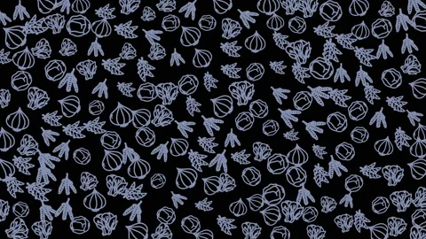 Intricate black background with delicate light-colored botanical leaf pattern Video stock 321639097