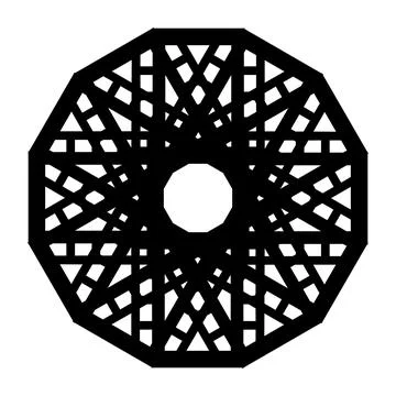 Intricate black geometric patterned octagonal shape with central circle Illustrazione stock