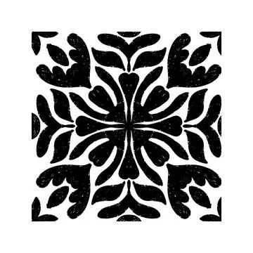 Intricate black pattern with symmetrical ornamental pattern in linocut style. Illustrazione stock
