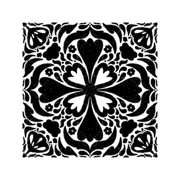 Intricate black pattern with symmetrical ornamental pattern in linocut style. Stock Illustration