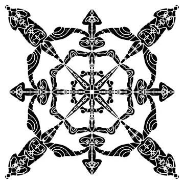 Intricate black pattern with symmetrical ornamental pattern in linocut style. イラスト素材