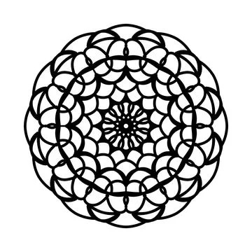 Intricate Bloom Circle Mandala Outline for Coloring and Decorative Stock Illustration