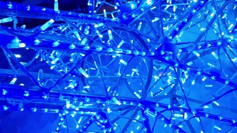 Intricate Blue LED Light Installation with Geometric Shapes Stock Footage 326313834