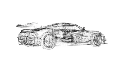 Intricate Car Wireframe Design in Sleek Black and White Artistic Rendering .. Video stock 334591384