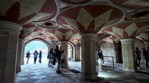 Intricate ceiling patterns and visitors in the historic landmark Crystal Palace Stock Footage 313660488