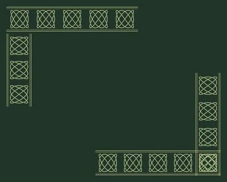 Intricate Celtic knotwork forms partial corner borders in sage green and pa.. Illustrazione stock