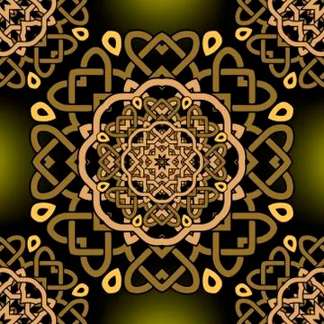 Intricate celtic mandalas seamless pattern. Vector lines background. Repeat l Stock Illustration
