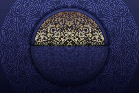 An intricate circular design featuring ornate details set against a deep Иллюстрация