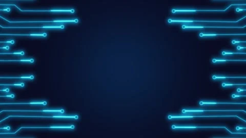 Intricate computer trace graphics pulse over dark blue display panels. Neon.. Stock Footage 340528355