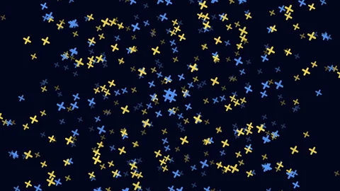 Intricate cross pattern yellow and blue dots on black background Stock Footage 267054716