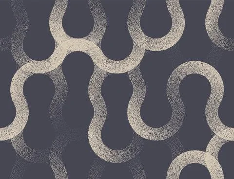 Intricate Curved Lines Vector Half Circles Seamless Pattern Retro Art Background Stock Illustration