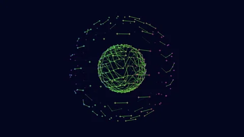 Intricate dark network of connected lines and dots in circular pattern Stock Footage 281901958