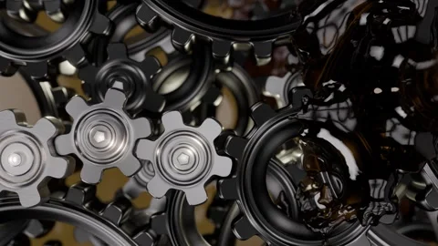 An intricate design featuring interlocking gears alongside mechanics in a Stock Footage 288375671