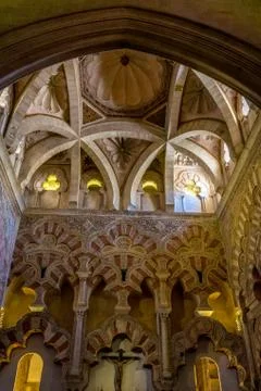 Intricate design pattern on the walls inside the Mosque church of Cordoba, Sp Stock Photos