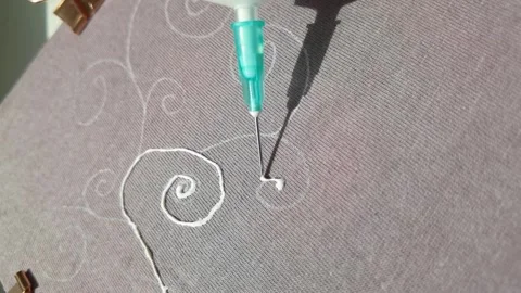 Intricate fabric design creation with precision needlework technique Stock Footage 295672377