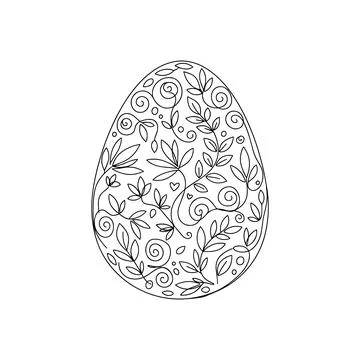 Intricate Floral Easter Egg with Botanical Swirls Elegant Line Art Stock Illustration