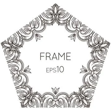 Intricate floral vector frame pentagonal Stock Illustration