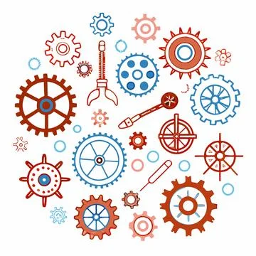 Intricate Gears and Levers Vector: Detailed Mechanical Designs for Engineer.. Stock-Illustration