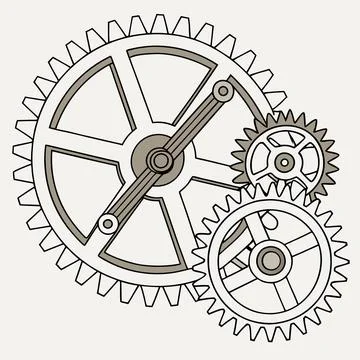 Intricate Gears and Levers Vector: Detailed Mechanical Designs for Engineer.. Stock Illustration