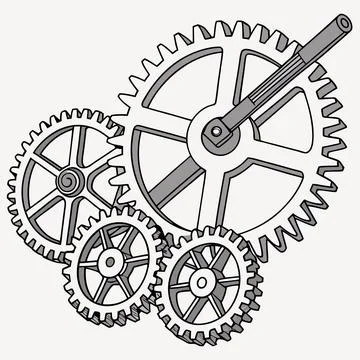 Intricate Gears and Levers Vector: Detailed Mechanical Designs for Engineer.. Stock Illustration