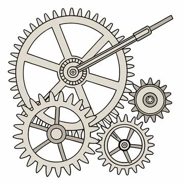 Intricate Gears and Levers Vector: Detailed Mechanical Designs for Engineer.. Stock Illustration