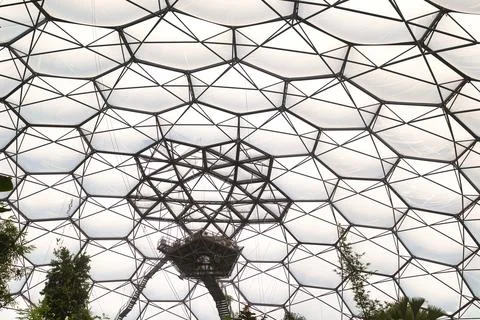 Intricate Geodesic Dome Structure Surrounded by Nature at Eden Project in C.. 库存照片