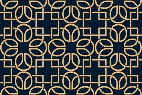 Intricate geometric art deco pattern with golden lines on dark blue Illustrazione stock