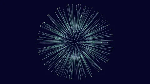 Intricate geometric design circular lines and dots on blue background Stock Footage 297608283