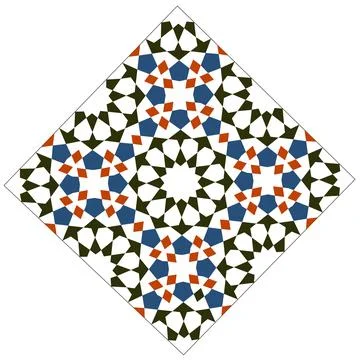 Intricate geometric islamic star pattern with blue and red accents Stock Illustration