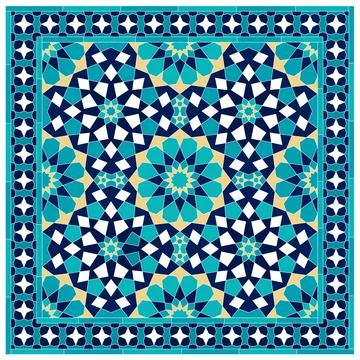 Intricate geometric islamic tile pattern in blue and teal イラスト素材