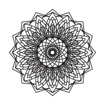 Intricate Geometric Mandala Pattern with Abstract Circle Design in Black Stock Illustration