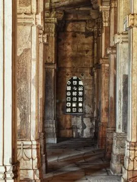 Intricate Geometric Mosque Window Patterns Carved into its Jhali at Jami Masjid Stock Photos