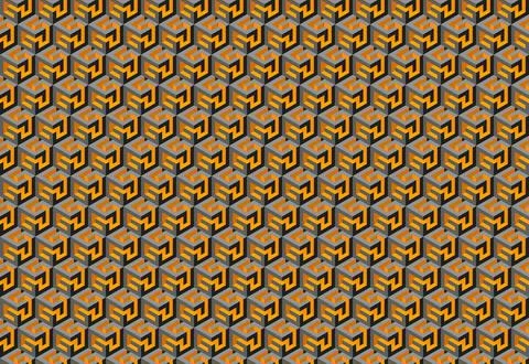 Intricate geometric pattern featuring repeating cubes in shades of orange a.. Stock Illustration