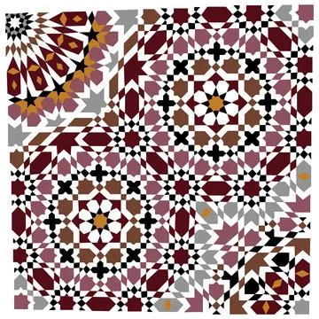 Intricate geometric patterns in red and white islamic art Stock Illustration
