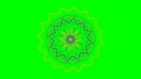 Intricate geometric star pattern with concentric lines on green background Stock Footage 341824458