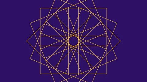 Intricate geometric star pattern with intersecting lines and multiple squares Illustrazione stock