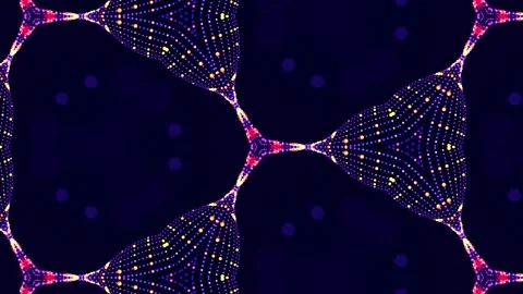 Intricate, glowing, blue particles form kaleidoscopic patterns in a 4K looped Stock Footage 315469740
