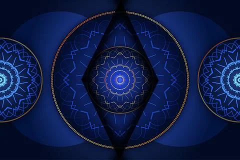 Intricate Gold Mandala Pattern In Elegant Navy Blue Decorative Style Illustrazione stock