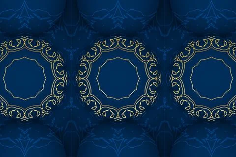 Intricate Gold Mandala Pattern In Elegant Navy Blue Decorative Style Stock Illustration